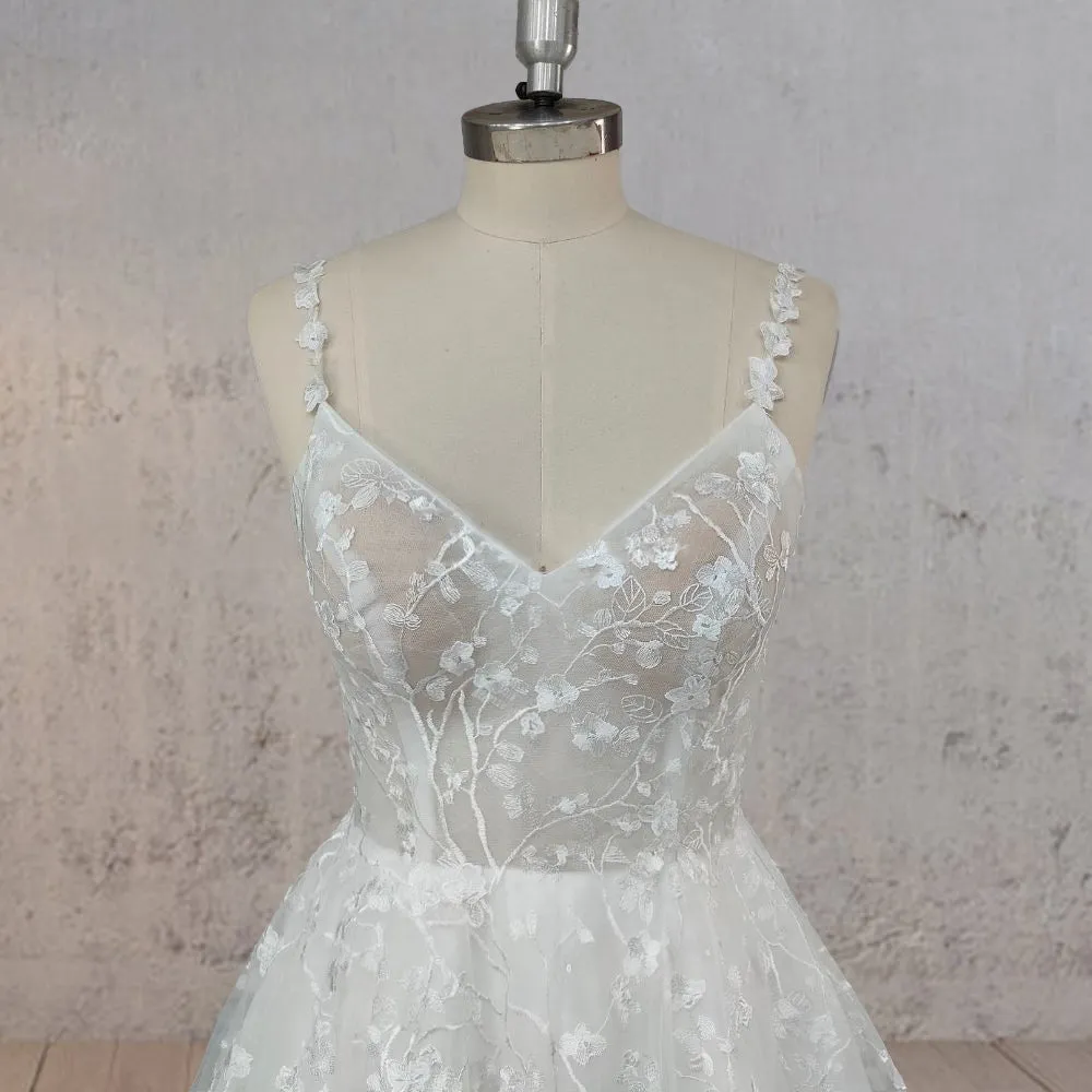 A-Line White Flower Appliqued Tulle Wedding Dress sold by KissProm product image thumbnail 4