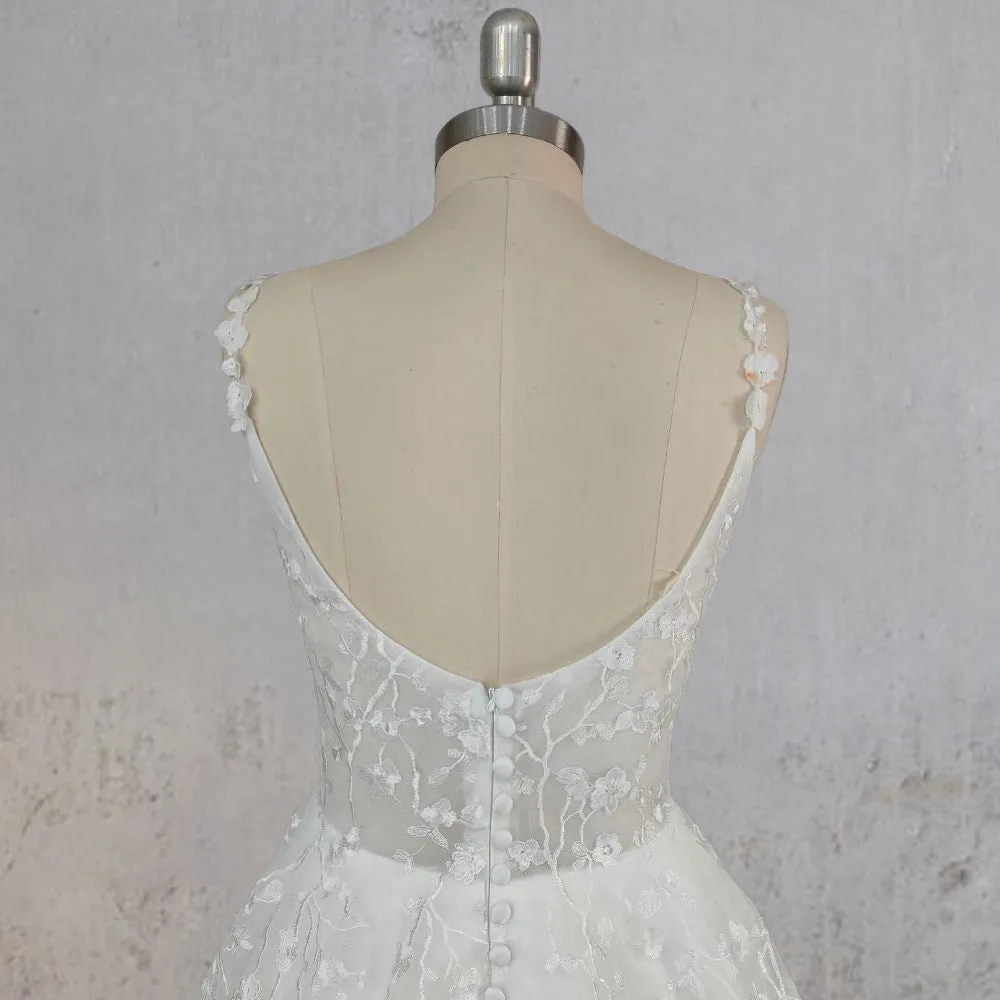 A-Line White Flower Appliqued Tulle Wedding Dress sold by KissProm product image thumbnail 5