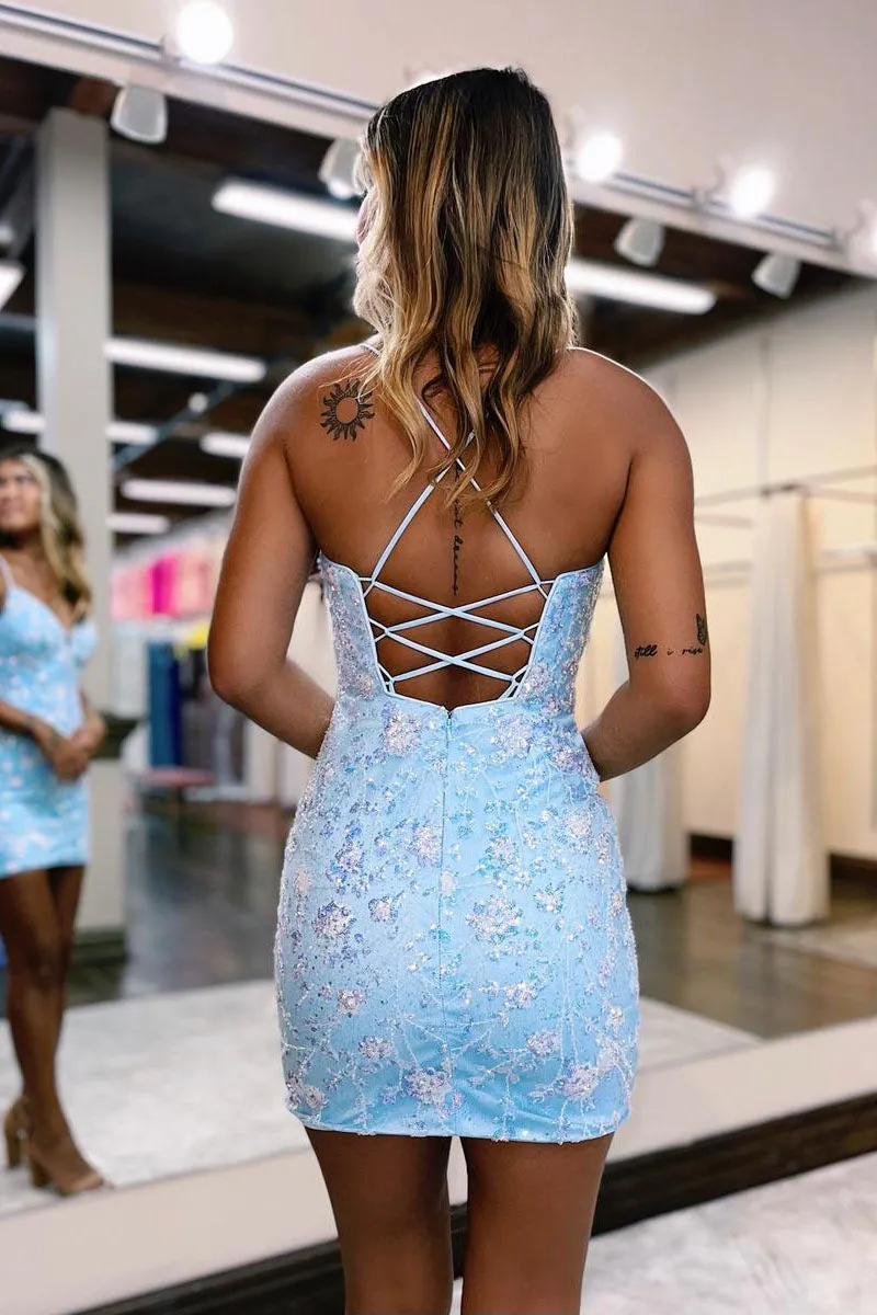 Sheath V Neck Lace Short Homecoming Dress Tight Party Dress sold by KissProm product image thumbnail 4