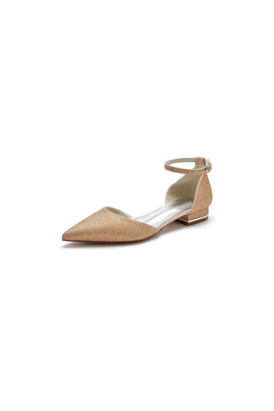 Stretch Glitter With Ankle Strap Pointed Toe Flat Heel Party Shoes sold by KissProm