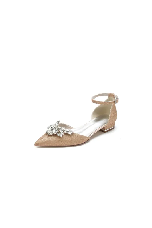 Stretch Glitter With Ankle Strap Rhinestone Pointed Toe Flat Heel Party Shoes sold by KissProm