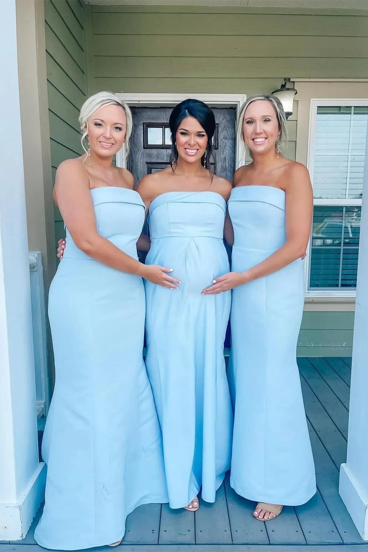 Strapless Aqua Blue Mermaid Satin Long Bridesmaid Dress sold by KissProm product image thumbnail 3