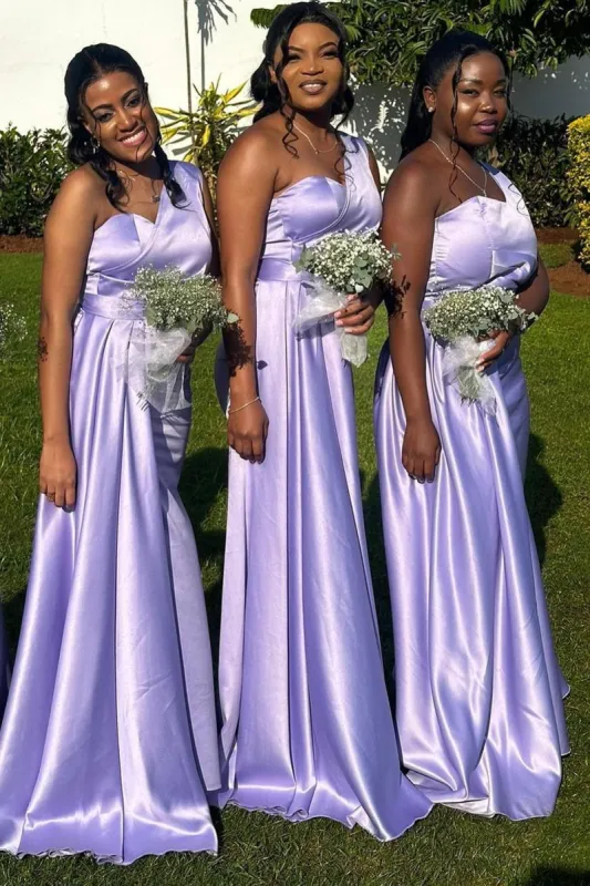 One Shoulder Lavender Sheath Long Bridesmaid Dress sold by KissProm