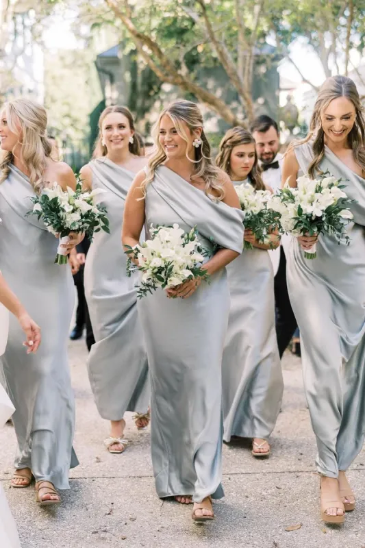 Floor Length Ruffle Slit Mermaid Bridesmaid Dresses with One Shoulder sold by KissProm
