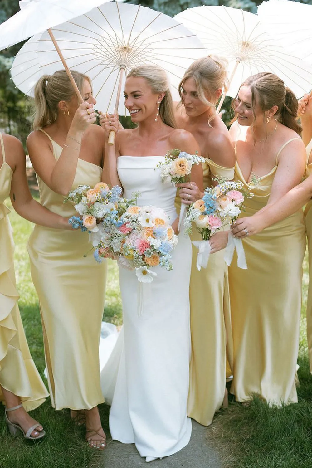 Sheath Silk Satin Yellow Long Bridesmaid Dresses sold by KissProm product image thumbnail 3