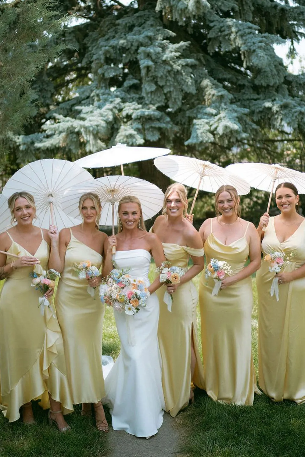 Sheath Silk Satin Yellow Long Bridesmaid Dresses sold by KissProm product image thumbnail 2
