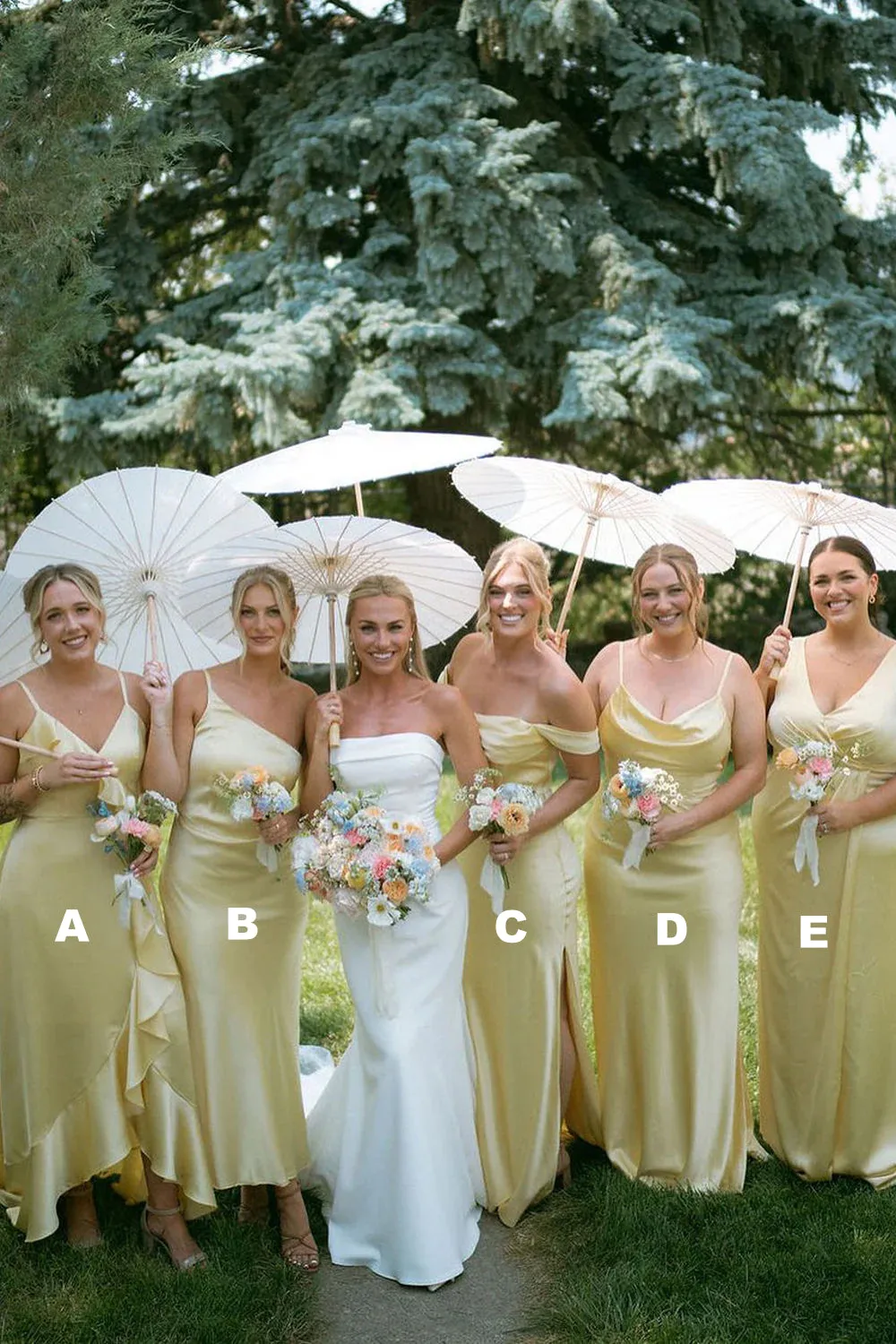 Sheath Silk Satin Yellow Long Bridesmaid Dresses sold by KissProm