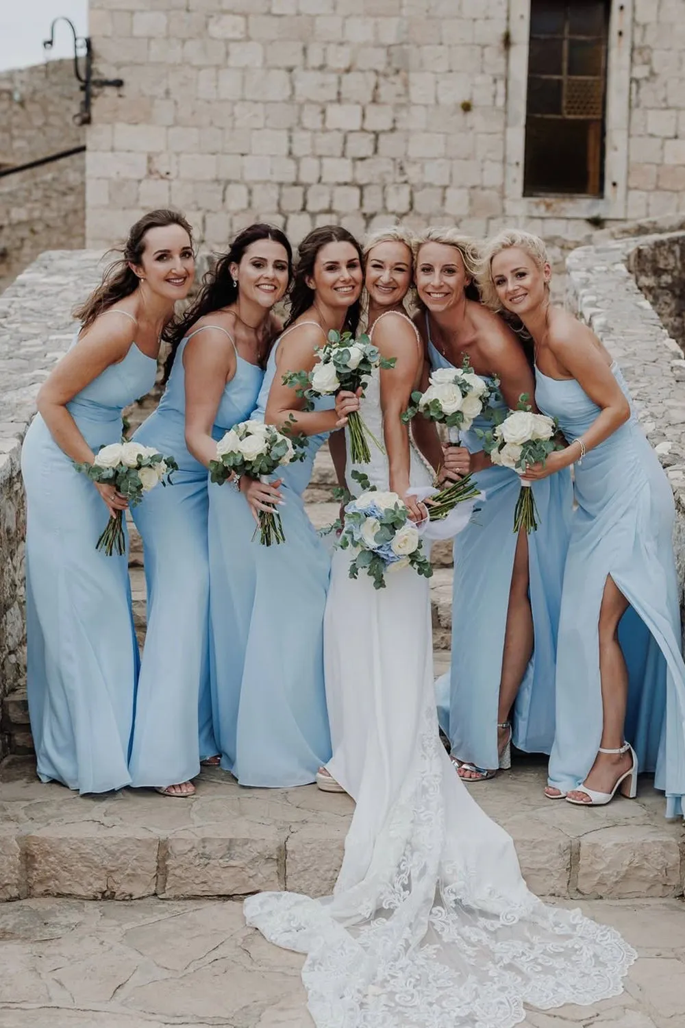 Sheath One Shoulder Light Blue Chiffon Slit Bridesmaid Dress sold by KissProm product image thumbnail 3
