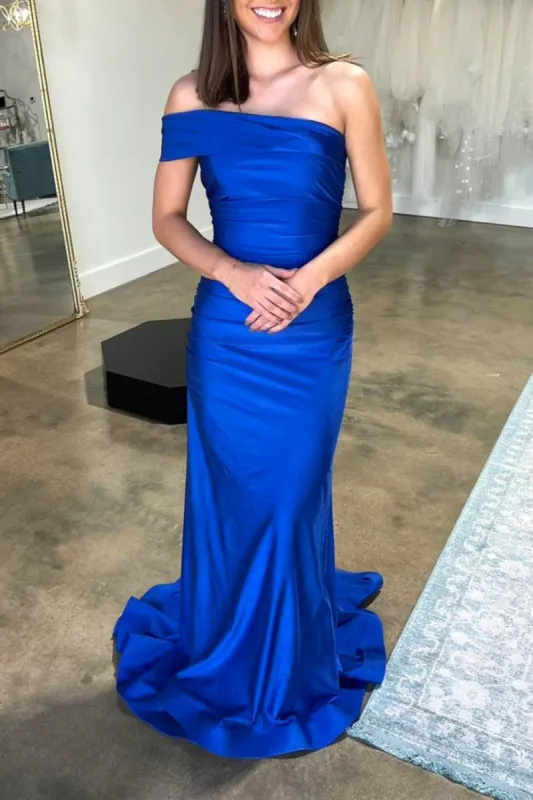 Frida | Foraml Mermaid One Shoulder Royal Blue Satin Prom Dress Evening Dress sold by KissProm