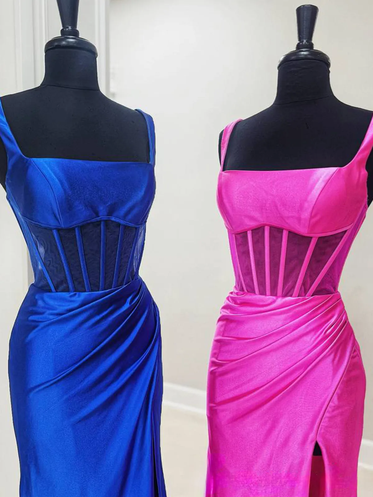 Melo | Straps Hot Pink Pleated Mermaid Prom Dress with Slit sold by KissProm product image thumbnail 5