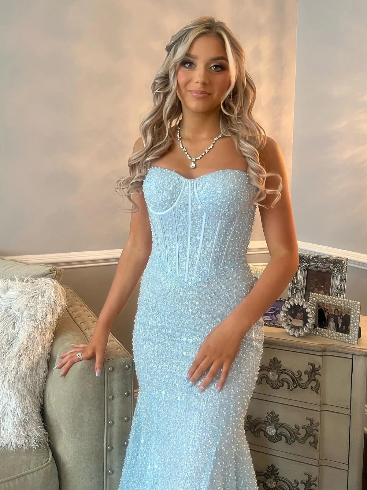 Mermaid Spaghetti Straps Sky Blue Sequins Prom Dresses sold by KissProm product image thumbnail 4
