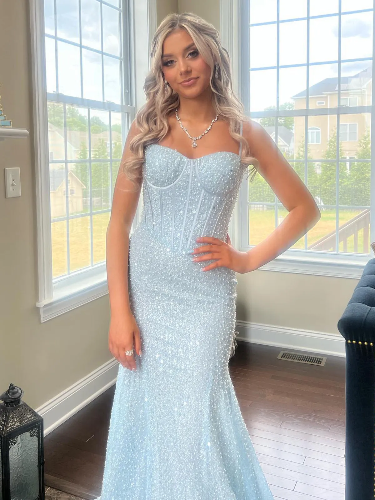 Mermaid Spaghetti Straps Sky Blue Sequins Prom Dresses sold by KissProm product image thumbnail 2