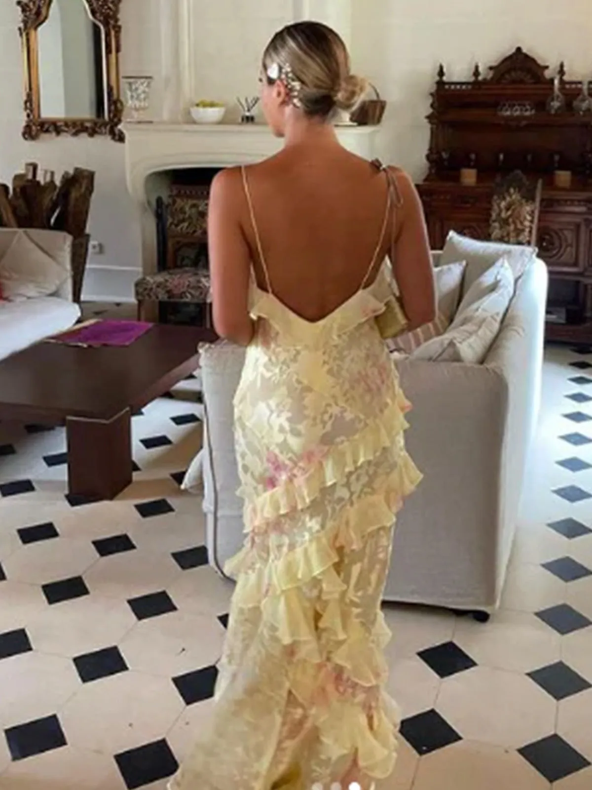 Zaylee | Yellow Spaghetti Straps Mermaid Long Prom Dress with Ruffles sold by KissProm product image thumbnail 2