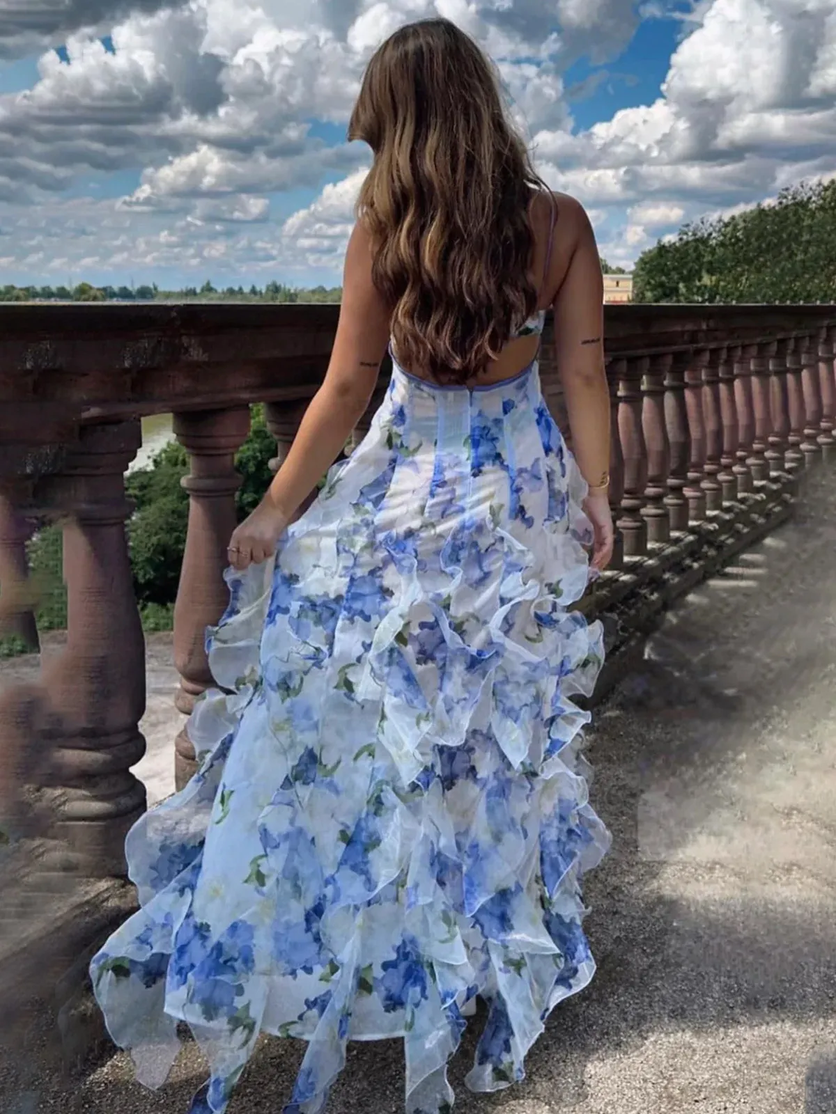 Blue A-Line Chiffon Spaghetti Strap Prom Dresses sold by KissProm product image thumbnail 2