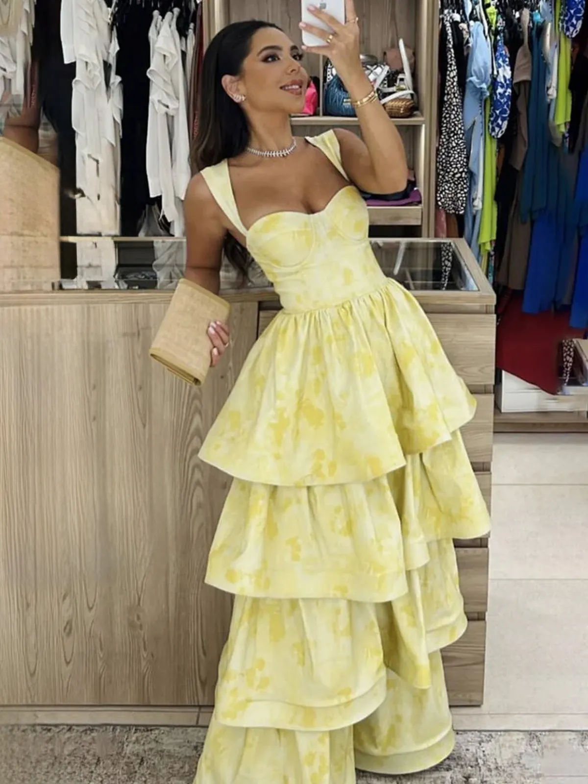 Pastel Yellow Ruffle Tiered A-Line Long Party Prom Dress sold by KissProm product image thumbnail 3