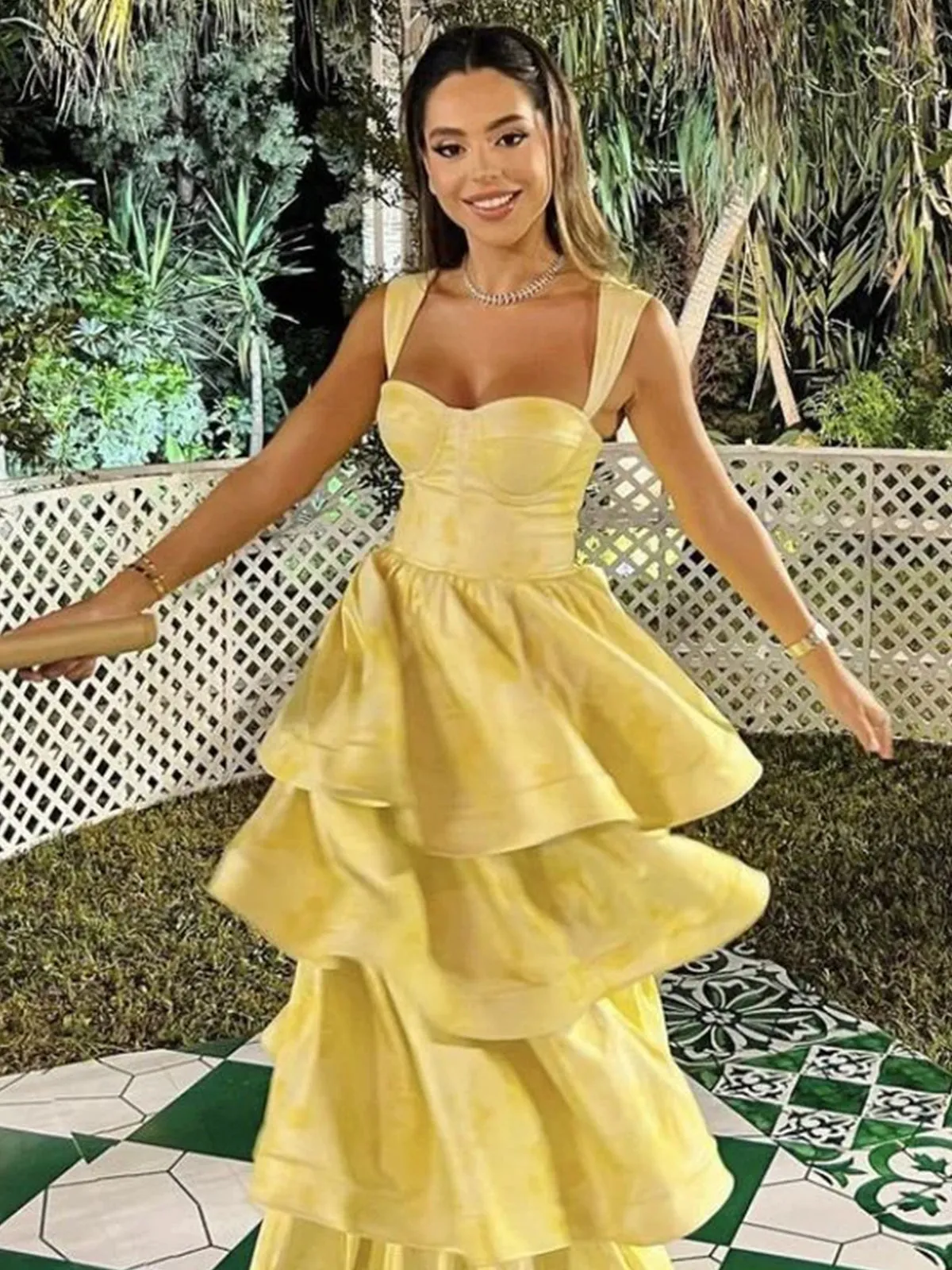 Pastel Yellow Ruffle Tiered A-Line Long Party Prom Dress sold by KissProm product image thumbnail 2