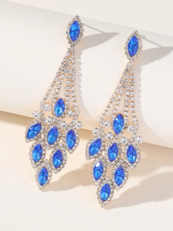 Blue Statement Rhinestones Tassel Long Earrings sold by KissProm