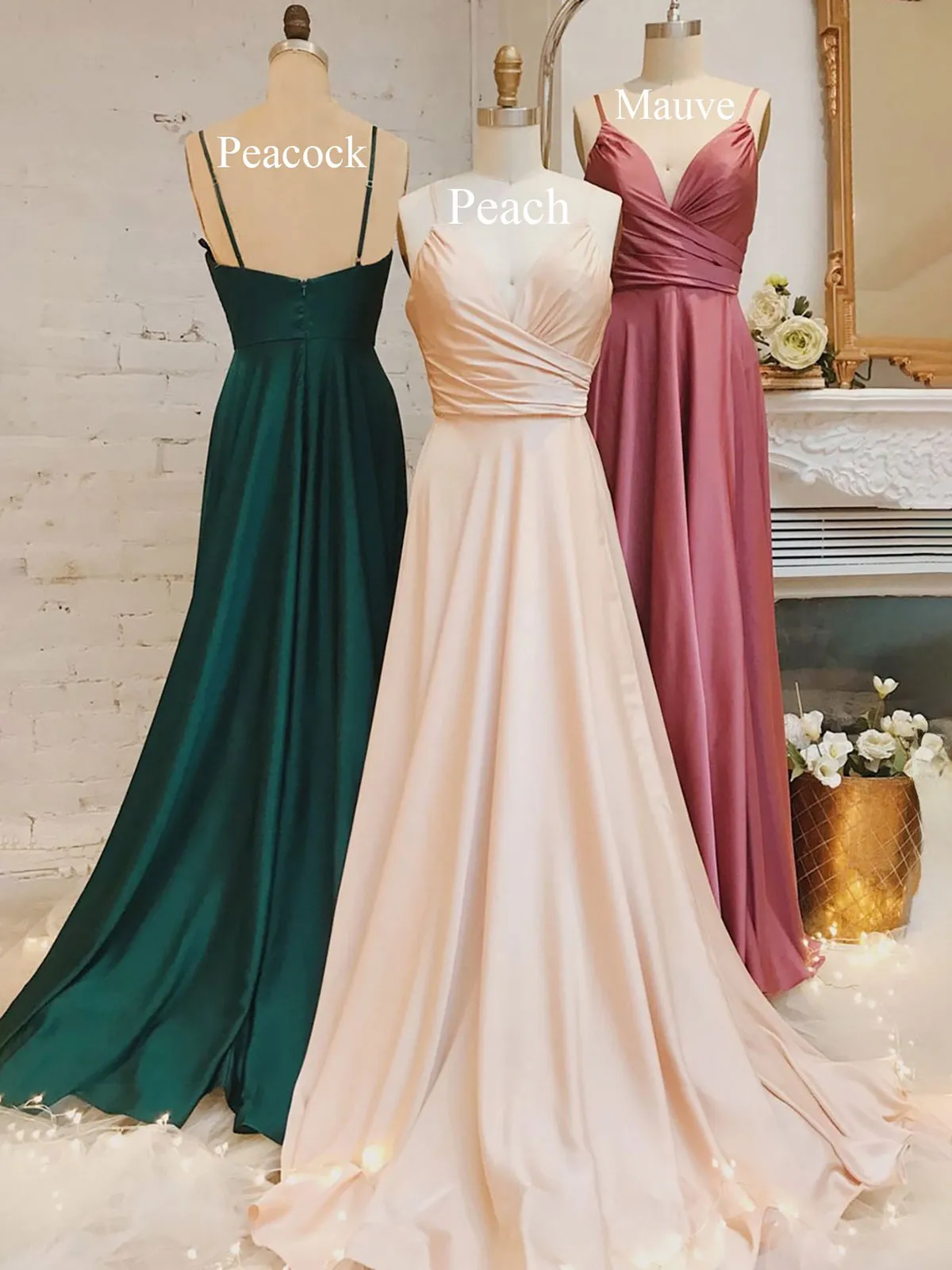 Paiton | Spaghetti Straps V Neck A Line Prom Dress With Pleated sold by KissProm