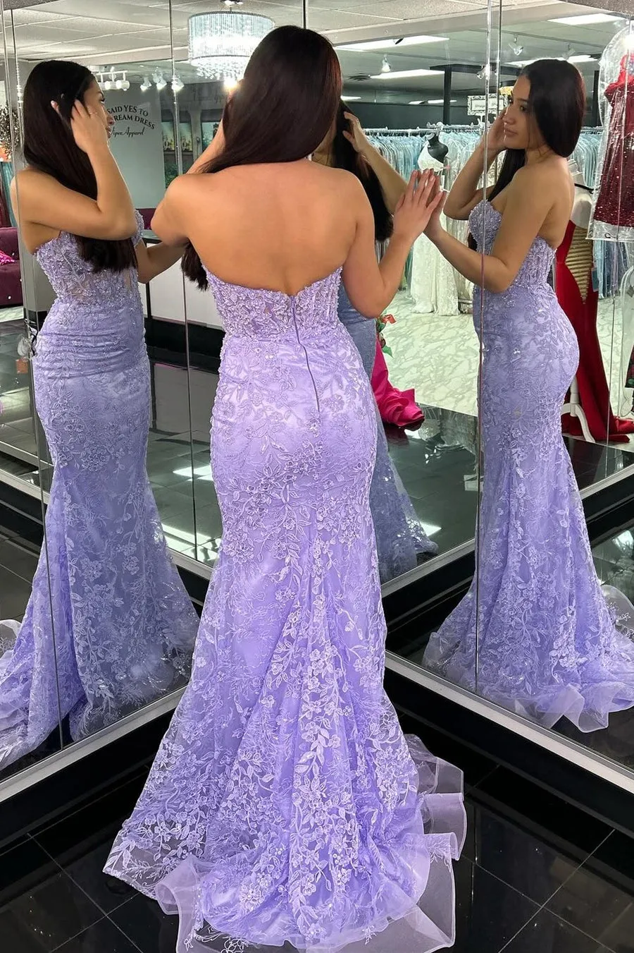 Black Sweetheart Lace Appliques Mermaid Long Prom Dresses sold by KissProm product image thumbnail 5