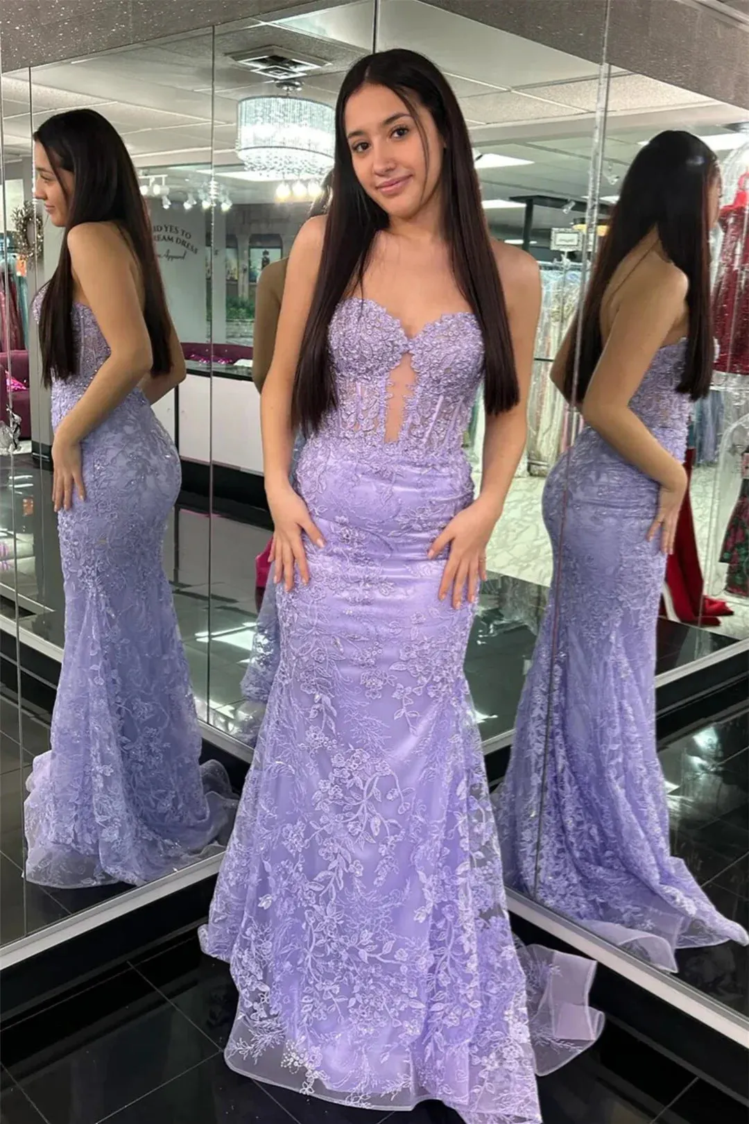 Black Sweetheart Lace Appliques Mermaid Long Prom Dresses sold by KissProm product image thumbnail 4