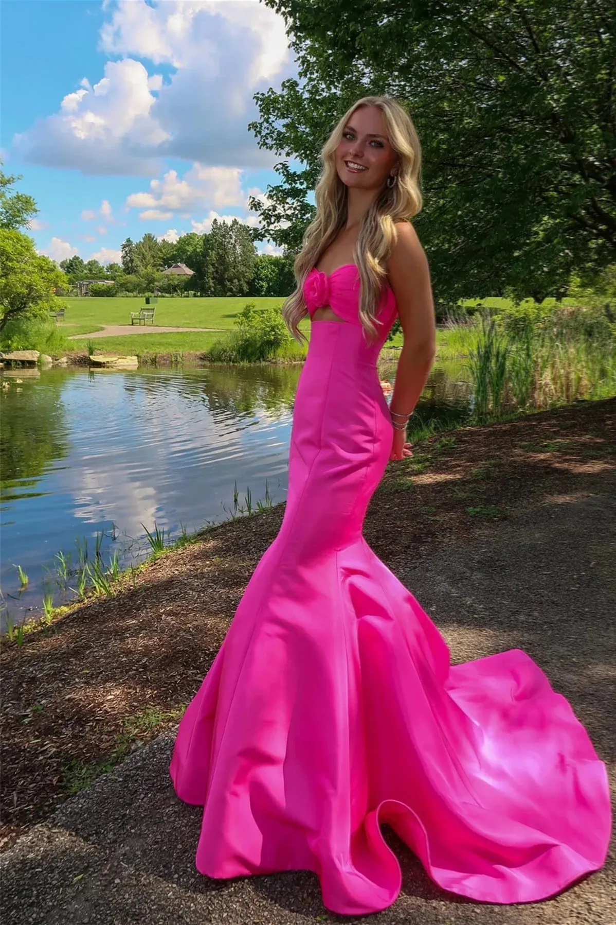 Tiff | Mermaid Sweetheart Pink Satin Prom Dress with Bow sold by KissProm product image thumbnail 2