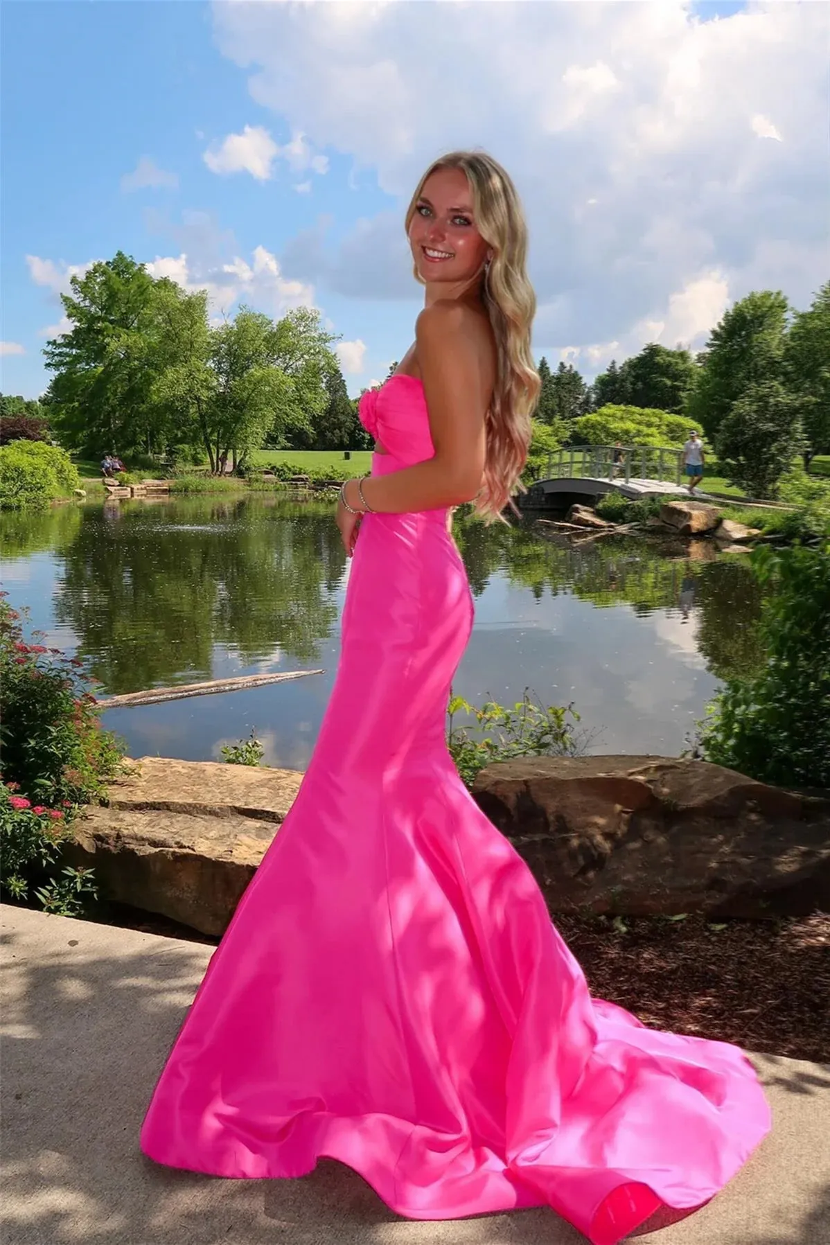 Tiff | Mermaid Sweetheart Pink Satin Prom Dress with Bow sold by KissProm product image thumbnail 3