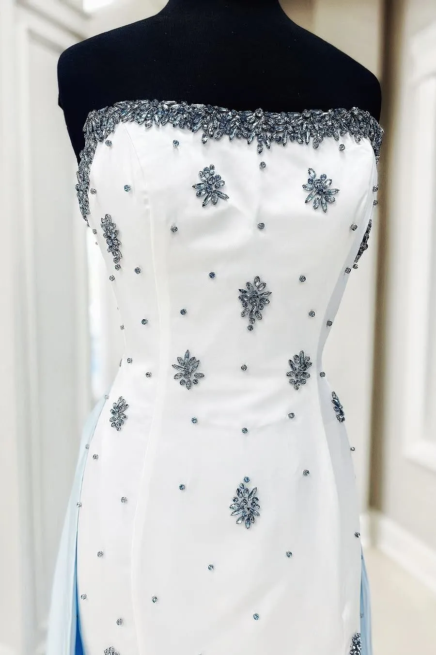 White Strapless A-Line Beads Side Slit Formal Prom Dress With Train sold by KissProm product image thumbnail 2