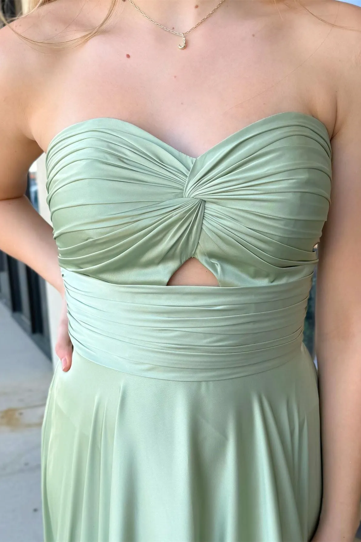 Enzley | Sage Strapless Twisted Knot Maxi Bridesmaid Dress sold by KissProm product image thumbnail 4