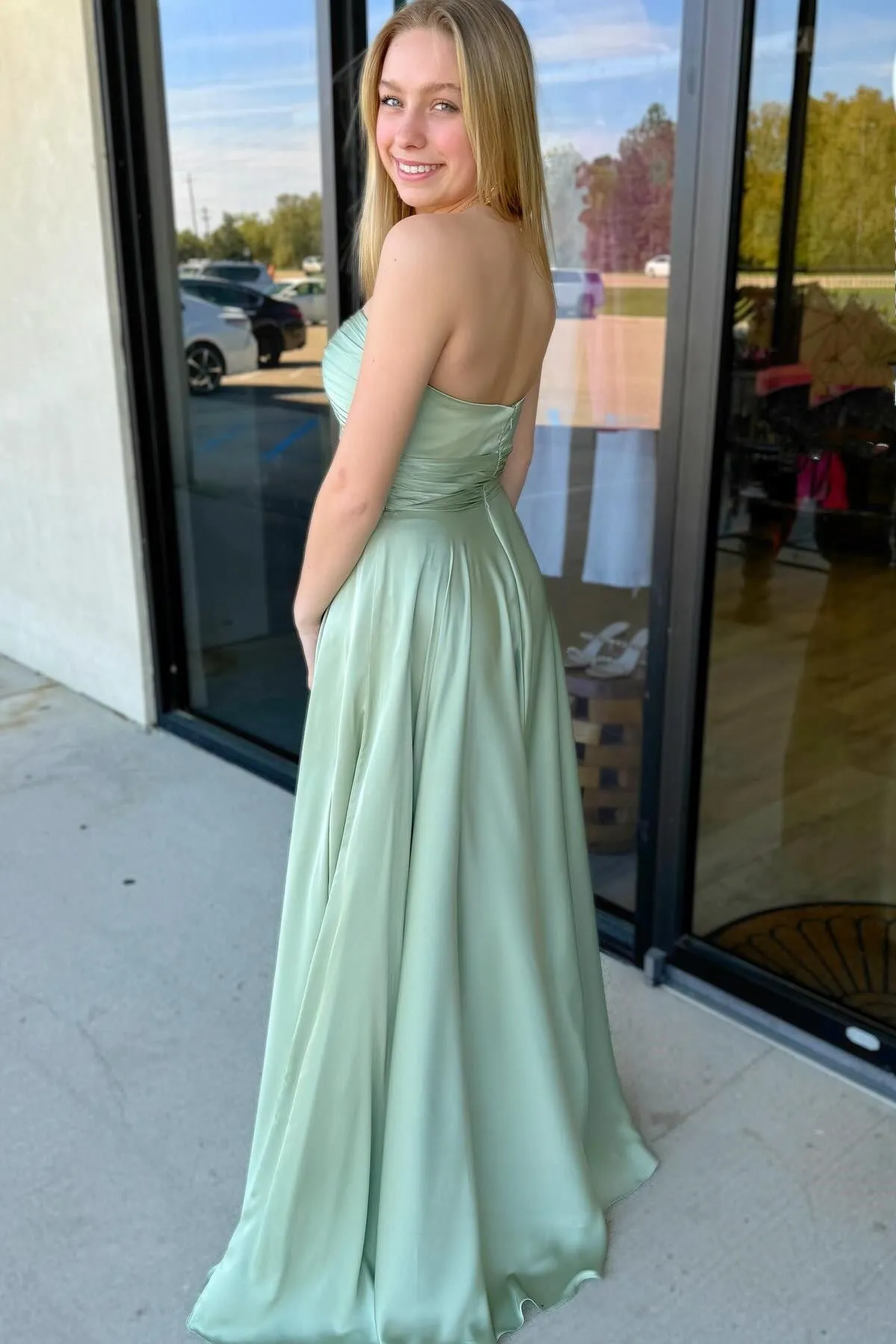 Enzley | Sage Strapless Twisted Knot Maxi Bridesmaid Dress sold by KissProm product image thumbnail 3