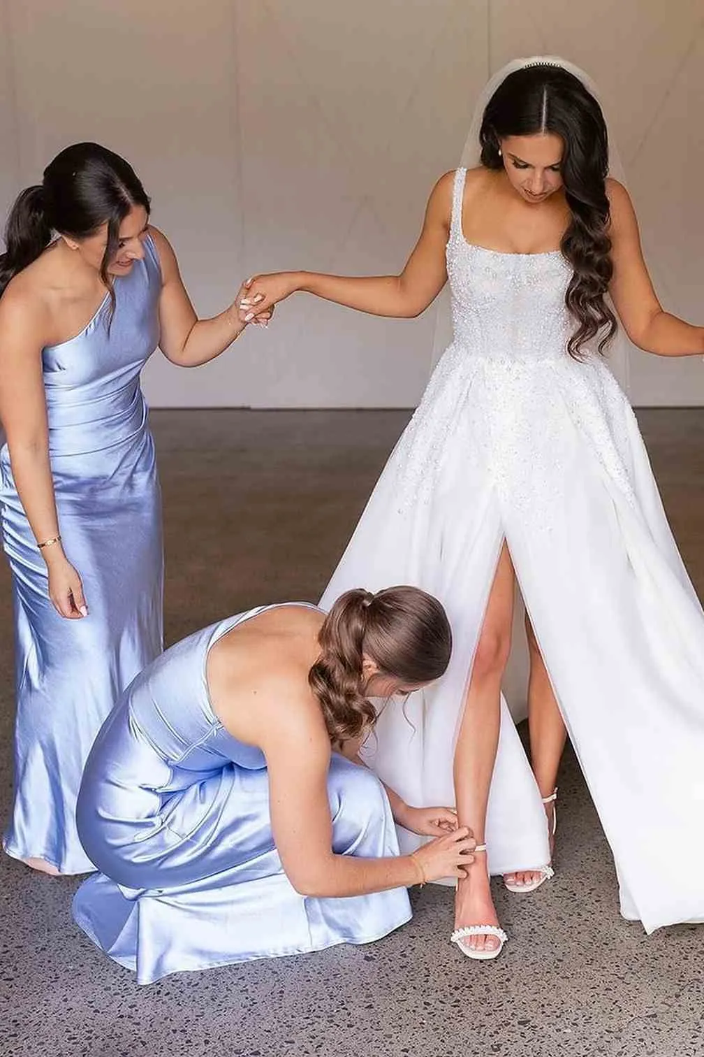 Filigree | One Shoulder Sleeveless Satin Pleated Long Bridesmaid Dress sold by KissProm product image thumbnail 2