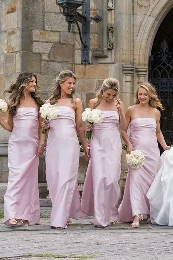 Strapless Pink Scoop Pleated Satin Long Bridesmaid Dress With Big Bow sold by KissProm product image thumbnail 4