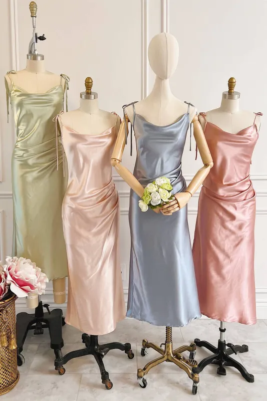 Lamont | Sheath Champagne Long Bridesmaid Dress With Tie Shoulder sold by KissProm