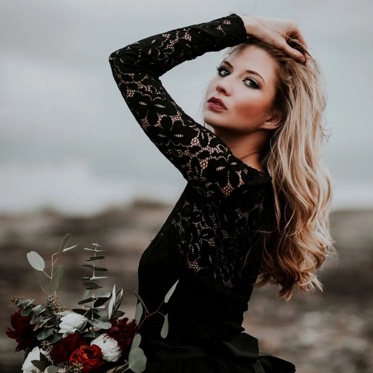 A-Line Black Lace Appliqued Wedding Dress With Train sold by KissProm product image thumbnail 2