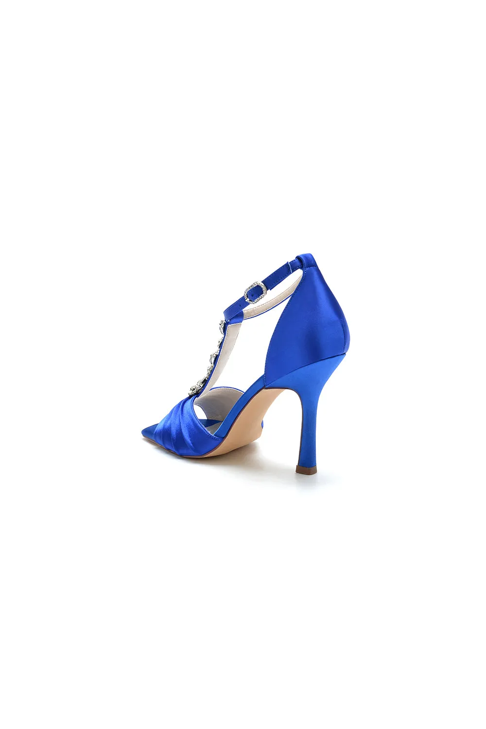 Square Open Toe Ankle Strap Satin Stiletto Heels With Rhinestone Strappy sold by KissProm product image thumbnail 5