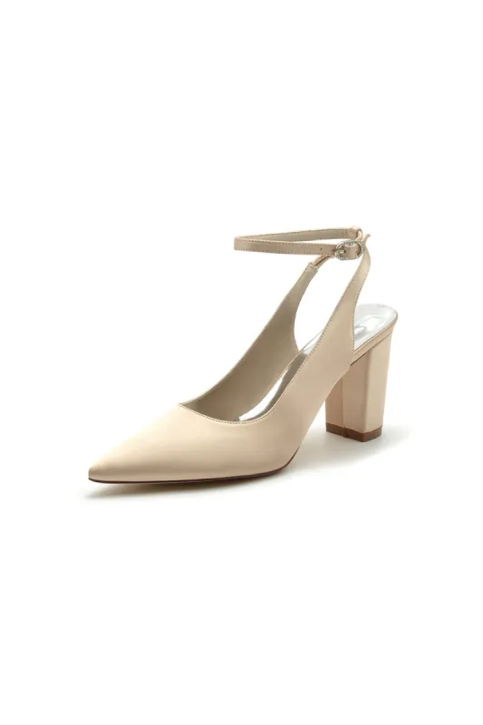 Satin Pointed Toe Ankle Strap Chunky Heels sold by KissProm