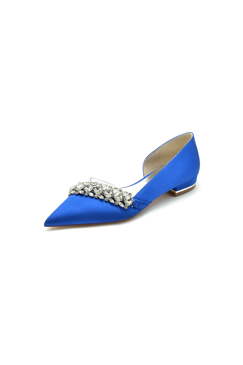 Pointed Toe Slip-on Satin Low Heels With Rhinestone sold by KissProm
