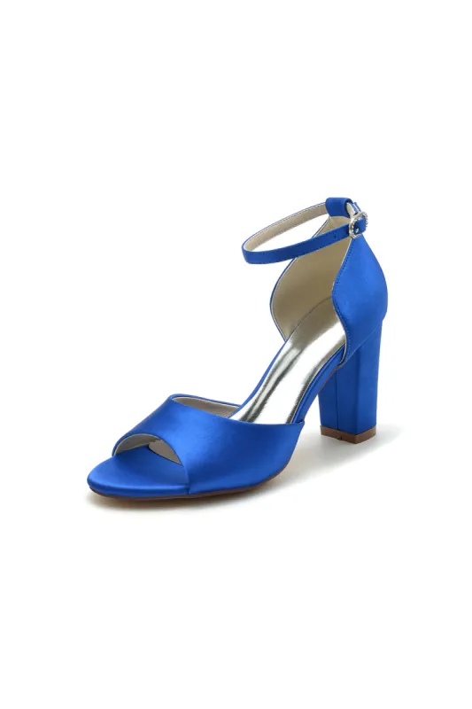 Simple Open Toe Ankle Strap Satin Chunky Heels sold by KissProm