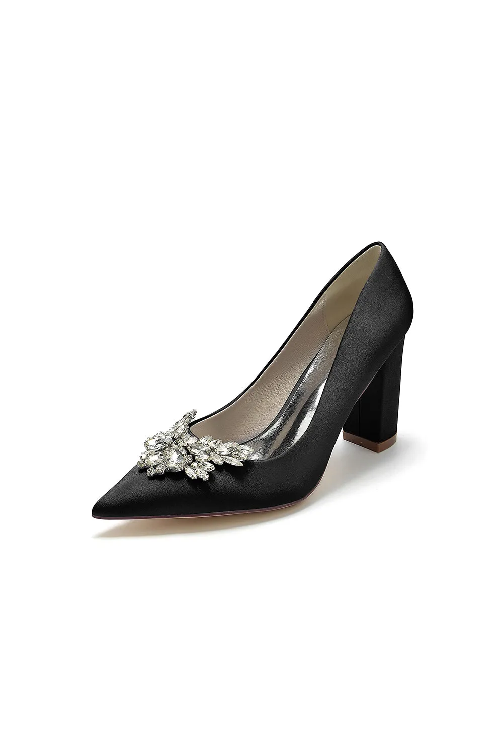 Satin Pointed Toe Slip-on Chunky Heels With Rhinestone sold by KissProm product image thumbnail 5