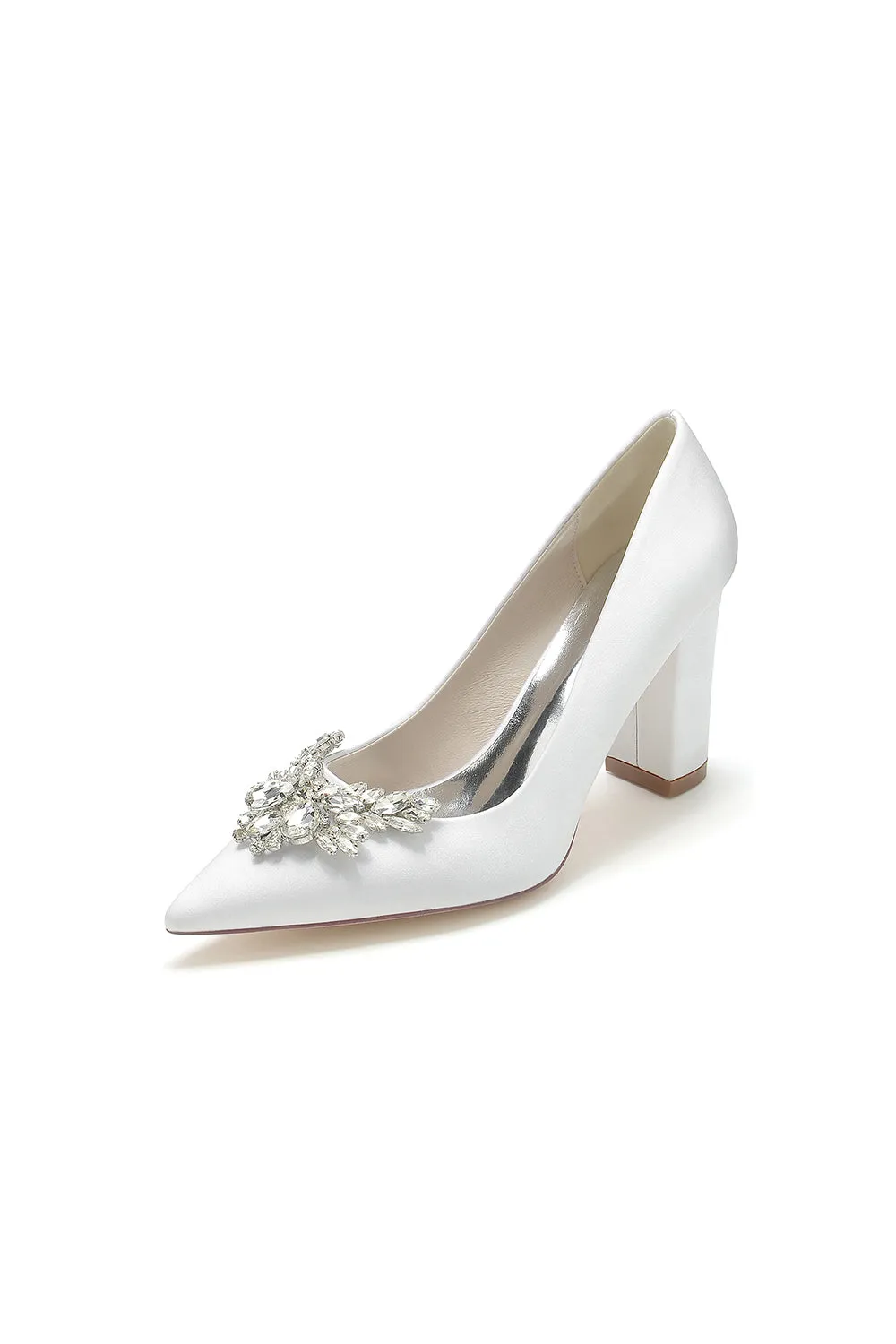 Satin Pointed Toe Slip-on Chunky Heels With Rhinestone sold by KissProm