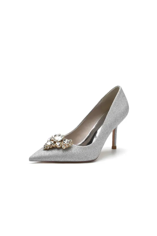 Stunning Pointed Toe Glitter High Heels With Rhinestone sold by KissProm