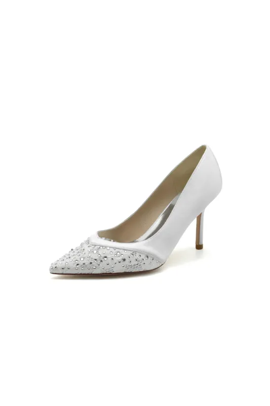 Lace Pointed Toe Beaded Satin Wedding Shoes sold by KissProm