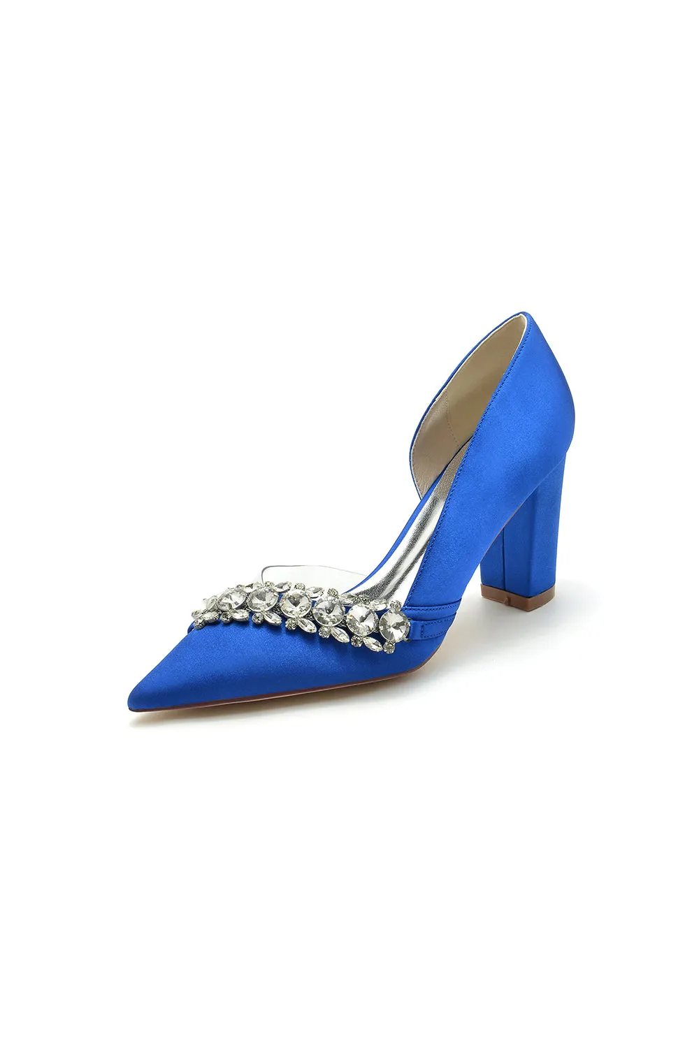 Chic Satin Pointed Toe Slip-on Chunky Heels With Rhinestone sold by KissProm