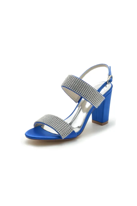 Open Toe Beaded Buckle Satin Chunky Heels sold by KissProm