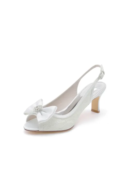 Open Toe Beaded Lace Wedding Shoes With Bow sold by KissProm