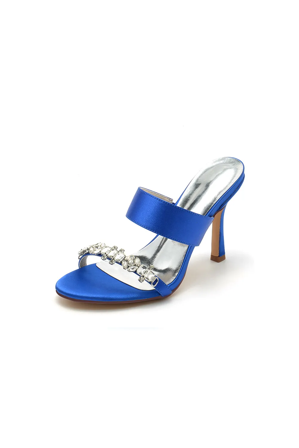 Open Toe Satin Strap Slip On High Heels With Rhinestone sold by KissProm