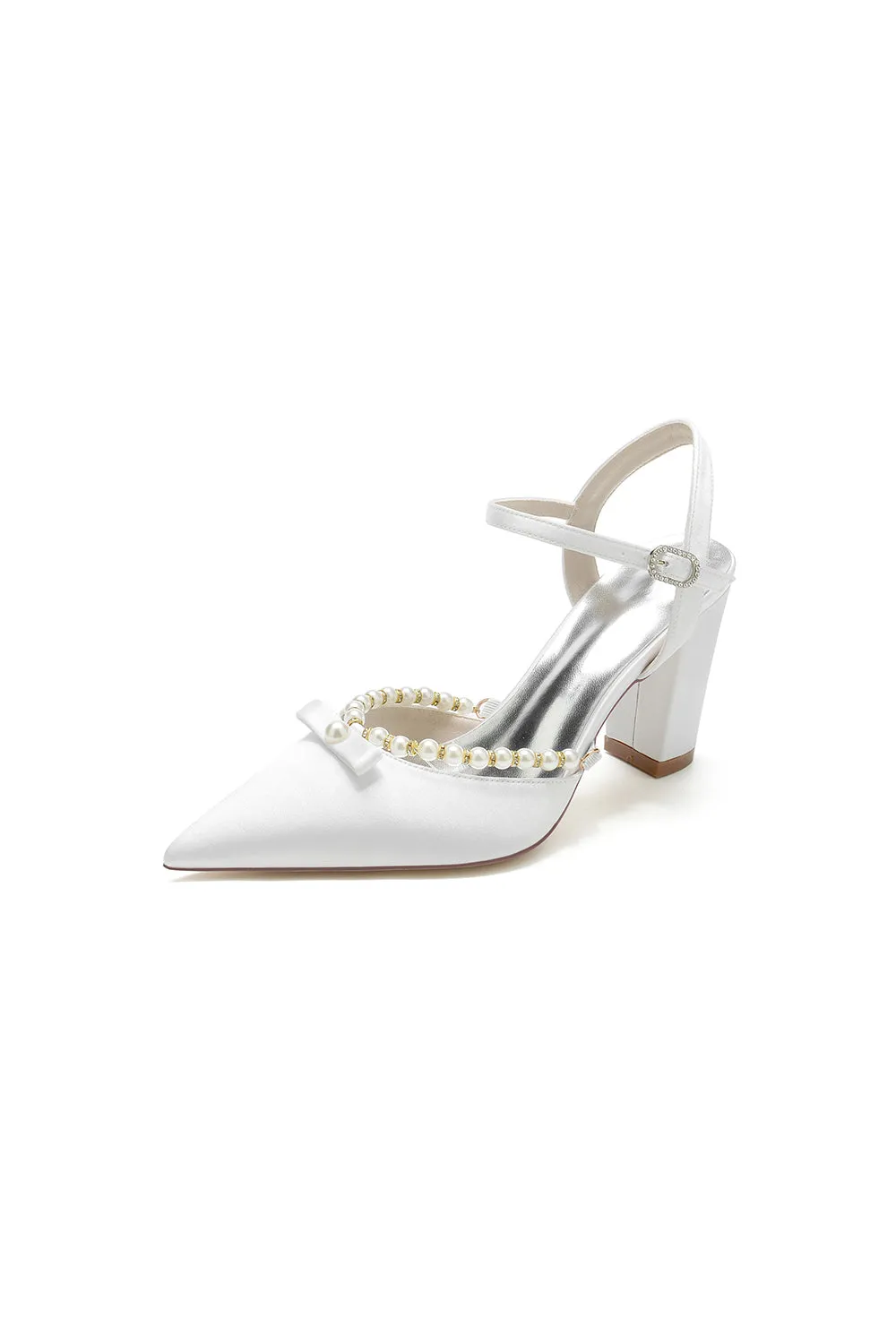 Pearl Pointed Toe Ankle Strap Chunky Heels With Bow sold by KissProm product image thumbnail 2