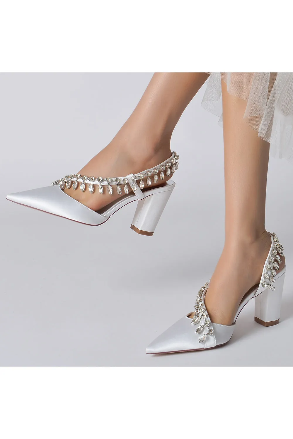 Pointed Toe Beaded Slip-on Satin Chunky Heels sold by KissProm product image thumbnail 5