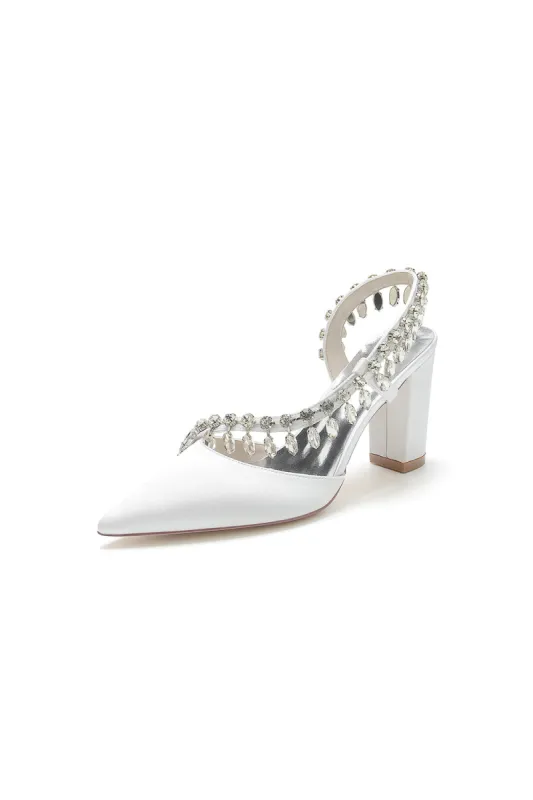 Pointed Toe Beaded Slip-on Satin Chunky Heels sold by KissProm
