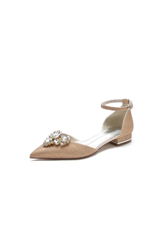 Pointed Toe Glitter Ankle Strap Low Heels With Rhinestone sold by KissProm