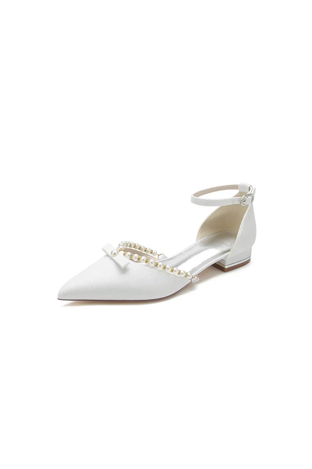 Glitter Pointed Toe Pearl Ankle Strap Low Heels With Bow sold by KissProm